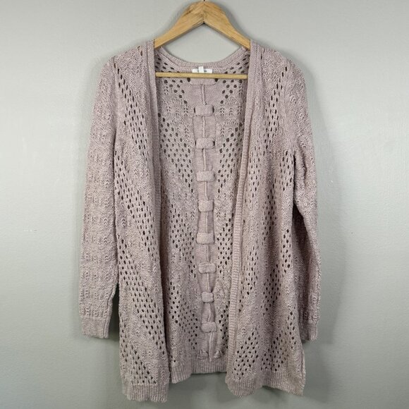 Maurices Womens Open Front Crochet Cardigan Pink Sweater Size M - Picture 1 of 12